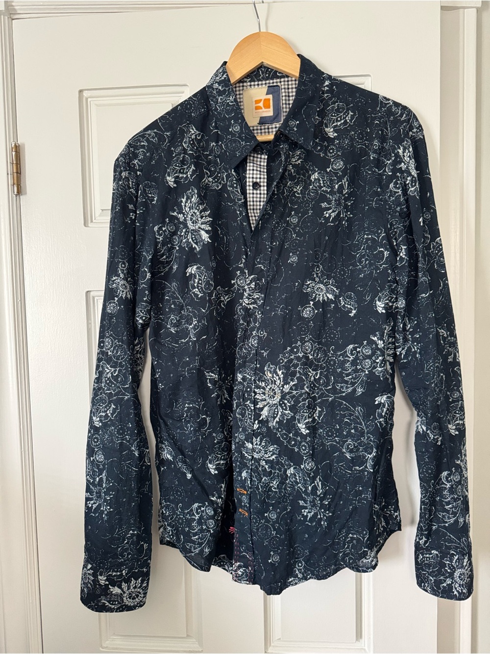Men's Dark Navy Floral Print Button-Down Shirt